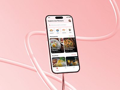 Mobile App - Recipe App Concept android culinary design concept dishes figma food homescreen ingredients inspiration ios iphone marketplace mobile app pink product design recipe restaurant search ui ux