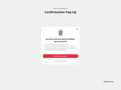 Daily UI Challenge #9 card confirmation delete design modal pop up ui uichallenge ux uxdesigner