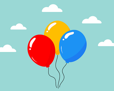 Colorful balloons in the sky composition with clouds. balloon balloons banner birthday card celebrate child clouds colorful composition gift happy illustration joy kids minimal party post poster vector