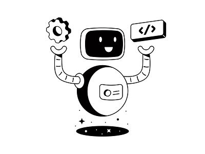 Ai Robot ai automation black cartoon character design flat illustration ink innovation line linework minimal robot simple space tech ui ux vector