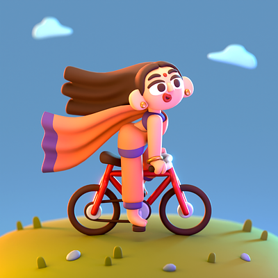 Girl on Cycle 🚲 3d 3dillustration character cute illustration