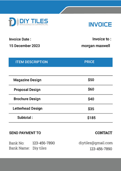 Invoice Template Design 04. invoice template design 3d animation branding graphic design logo motion graphics ui
