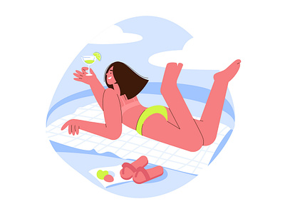 Beach cocktail beach character design flat illustration line summer ui vacation vector