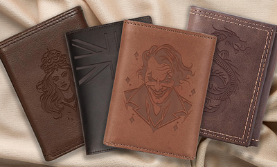 Engraved and embossed leather wallet embossed embossed design embossed wallet engraved engraved design engraved wallet leather product pressed stamp stamp design