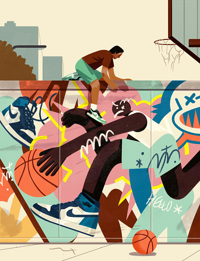 Nike Jordan 2d advertising basketball character digital flat folioart grafitti illustration nike pattern playful sport xuetong wang