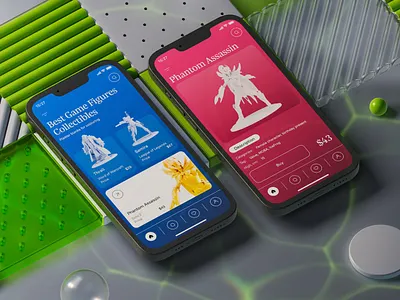 Collectible Figurine Store | Mobile App 3d appl application arnold buy cg cinema4d collection design figures game mocup redshift render rozov shio store ui visualisation wnbl