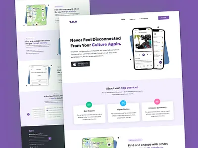 Talo App Landing Page UI design app applandingpage application appweb branding icon landing landingpage minimal modern phone purple shape simple text ui userinterface ux webapp website