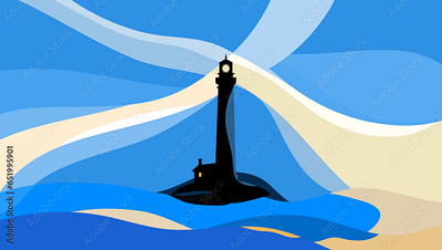 Lighthouse flat art Illustration guiding