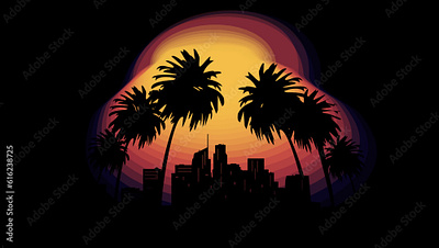 Los Angeles and Palm Trees Sunset downtown