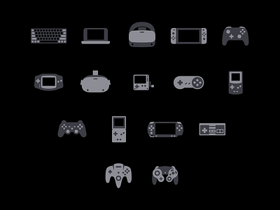 Gaming Devices 3ds controller gameboy gamecube games gaming handheld icons keyboard n64 nes nintendo oculus pc pictograms playdate playstation psp snes switch