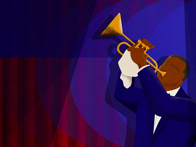 Louis Armstrong - Trumpet animation band black history blue character character animation curtain harlem louis armstrong modern mograph motion graphics music play spotlight stage texture trumpet verve records vintage