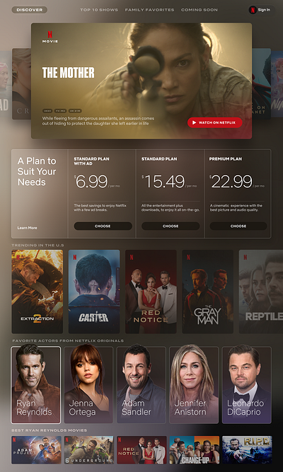 Netflix TV landing page - vision