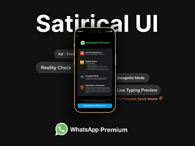 WhatsApp Premium - Satirical UI apple branding dark mode darktheme design facebook figma graphic design ios iphone messaging app meta neuromarketing product satire social media subscription ui ux whatsapp