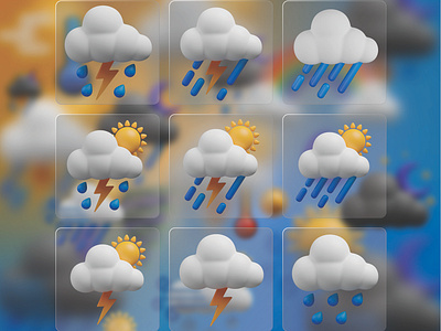 weather 3D icon Set 3d 3d icons clouds cloudy day drizzle forcast 3d icons graphic design heavy rain icon icons lightning rainfall raining rainy day sunny day ui ux weather weather 3d icons weather element