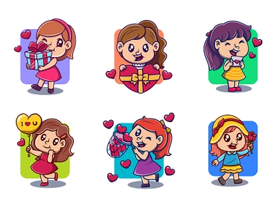 Happy Valentine Days branding cute design emotes flowers gift girl girlfriend illustration ilustration logo love mascot motion graphics profile social media valentine valentine days website women