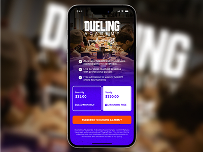 Surge TCG Subscription Concept: Dueling Academy application design figma mobile pricing product subscription ui ux