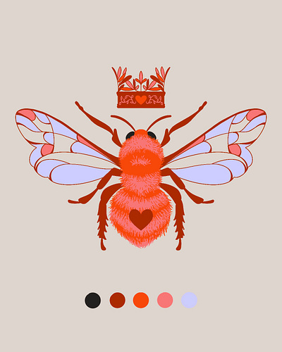 Queen of Hearts bee cards honey bee illustration insect procreate queen valentines day