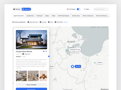 Booking website Map view airbnb booking clean dailyui minimal travel ui web design