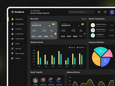 OtwBank - Banking Dashboard banking daskboard design clean design trend product design ui web design
