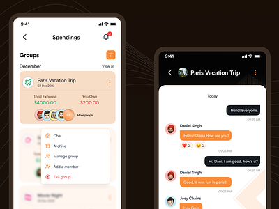 Expense Tracking + Group Messaging - UI app appdesign chat chatdesign clean design diana loginpage menu message mobile top typography ui uidesign uiux user experience uxdesign web website