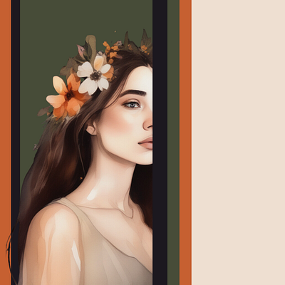 Side Profile Portrait cream flower flower crown girl graphic design green orange portrait