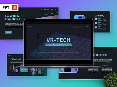 VR-Tech - Virtual Reality Powerpoint Templates gadget infographic metaverse portfolio powerpoint presentation template