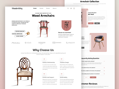 WoodenWing - Wood Armchairs Shop Landing Page app design armchair chair design figma furniture landingpage ui uidesign uiinterface uiux uiuxdesign webdesign webiste wood wooden