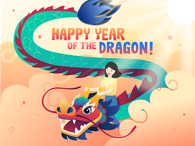 Happy Year of the Dragon! 2d character character design chinese chinese new year chinese new year 2024 chinese new year dragon colorful cute design dragon dragon year illustration illustrator lunar new year lunar new year 2024 riding dragon type design typography year of the dragon