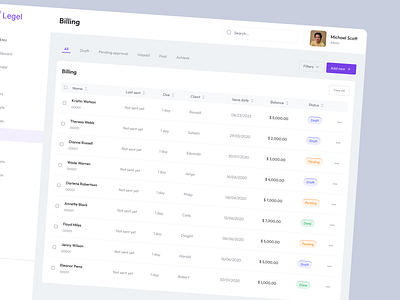 Dashboard Billing Page. attorney billing dashboard figma graphic design interface law law firm lawdashboard legal motion graphics portfolio website product professional saas saas dashboard saas law firm ui ux web