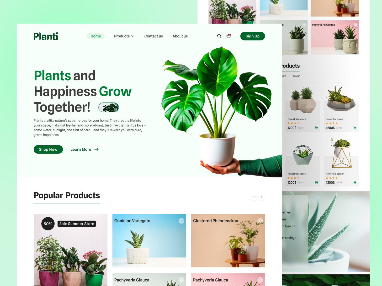 Plant Landing Page UI Design benji plant website bentley plantsight best plant care website best plant information websites best plant website branding can palm plant est indoor plant website landingpage leaf plant plant shopping plant website planti landing page planti website plants ui ux ui design website design