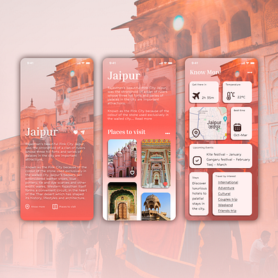 Travel to Jaipur app destination guide icons mobile photoshop tour travel trip ui