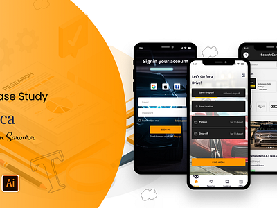 UI UX Case Study on a Car Rental Service. appdesign appui carapp casestudy rentalapp ui uiuxdesign ux ux design