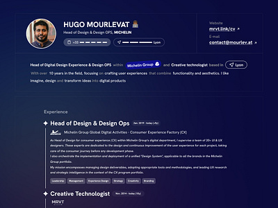 ✦ Resume / Curriculum Vitae — Redesign branding curriculum vitae cv design hugomrvt michelin mrvt ui