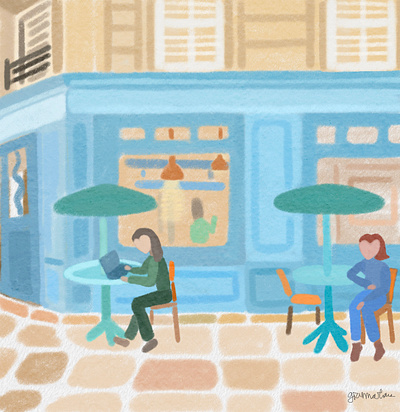 French cafe drawing illustration