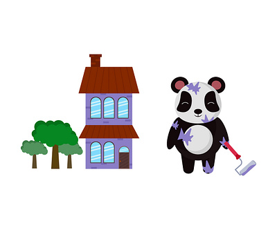 Panda painting the house graphic design illustration