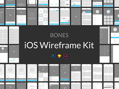 Bones IOS Wireframe Kit android app application blog bones ios wireframe kit e commerce fashion graphics ios iphone mobile multimedia photoshop sketch ui ux web elements web elements kit wire frame wireframe