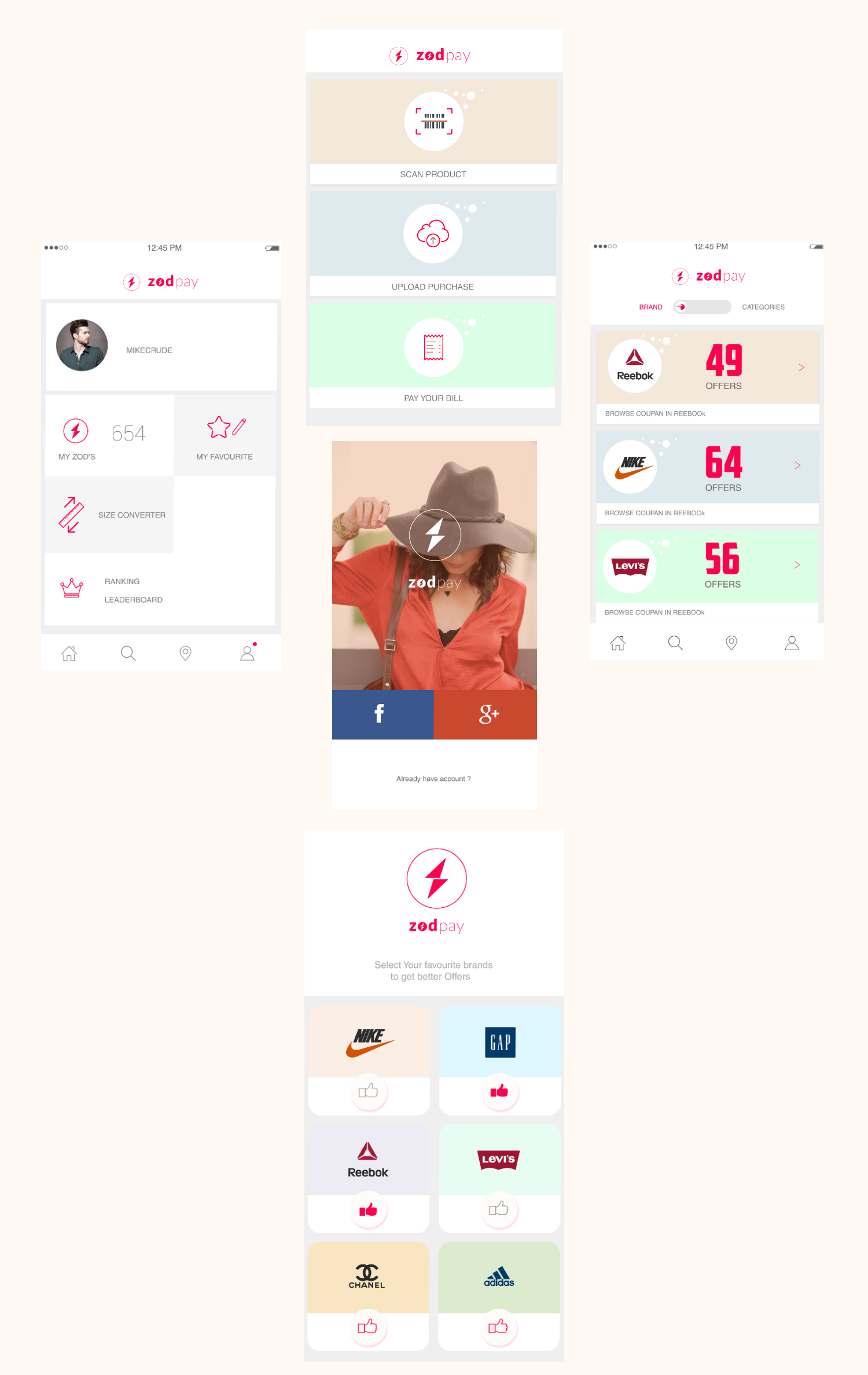ZodPay (A GPS base brand Promotion App) brand deals crypto dahboard offers payments uiux designer