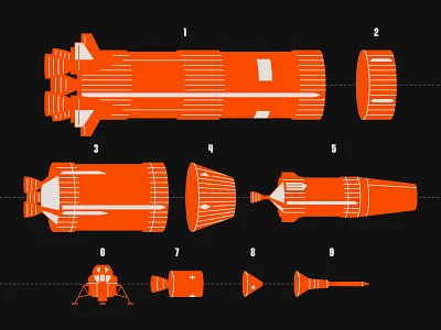 Apollo Saturn V Detachable Stages apollo branding carousel design flat flat design graphic graphic design illustration logo nasa rocket saturn v space ui vector vector graphic