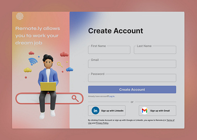 A a sign up page for remote job platform dailyui figma ui uiux userfriendly uxui webdesign