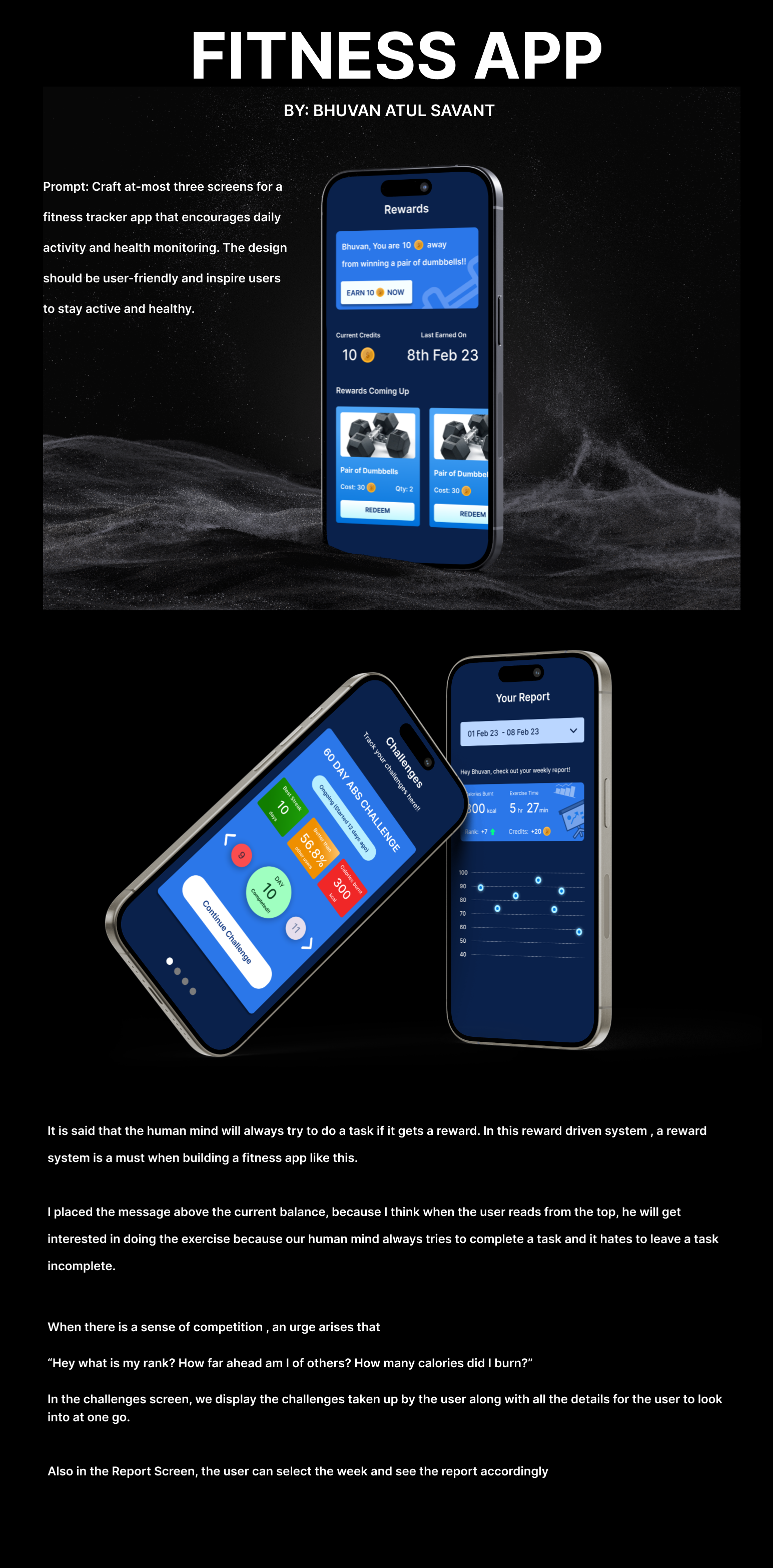 Fitness App Design Prompt appdesign creditspage darkmode dashboard exercise fitnessapp goodui goodux google intern microsoft modern statistics uiux
