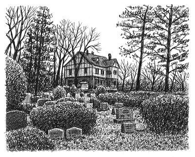Up on the Hill architecture art artist artwork drawing hand drawn illustration ink landscape trees