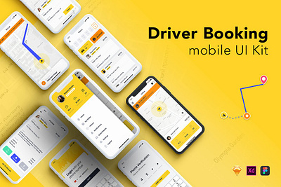 Driver Booking UI Kit For Taxi aber app app ui booking driver booking ui kit for taxi flat interface ios map tracking material social taxi ui uber ui kit