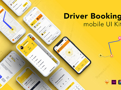 Driver Booking UI Kit For Taxi aber app app ui booking driver booking ui kit for taxi flat interface ios map tracking material social taxi ui uber ui kit