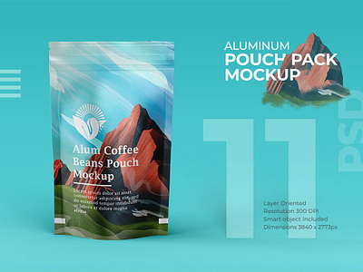 Aluminum Coffee Pouch Package Mockup aluminium bag branding coffee design doy pack environment foil food glossy illustration mockup organic packaging packet paper plastic pouch pouch package