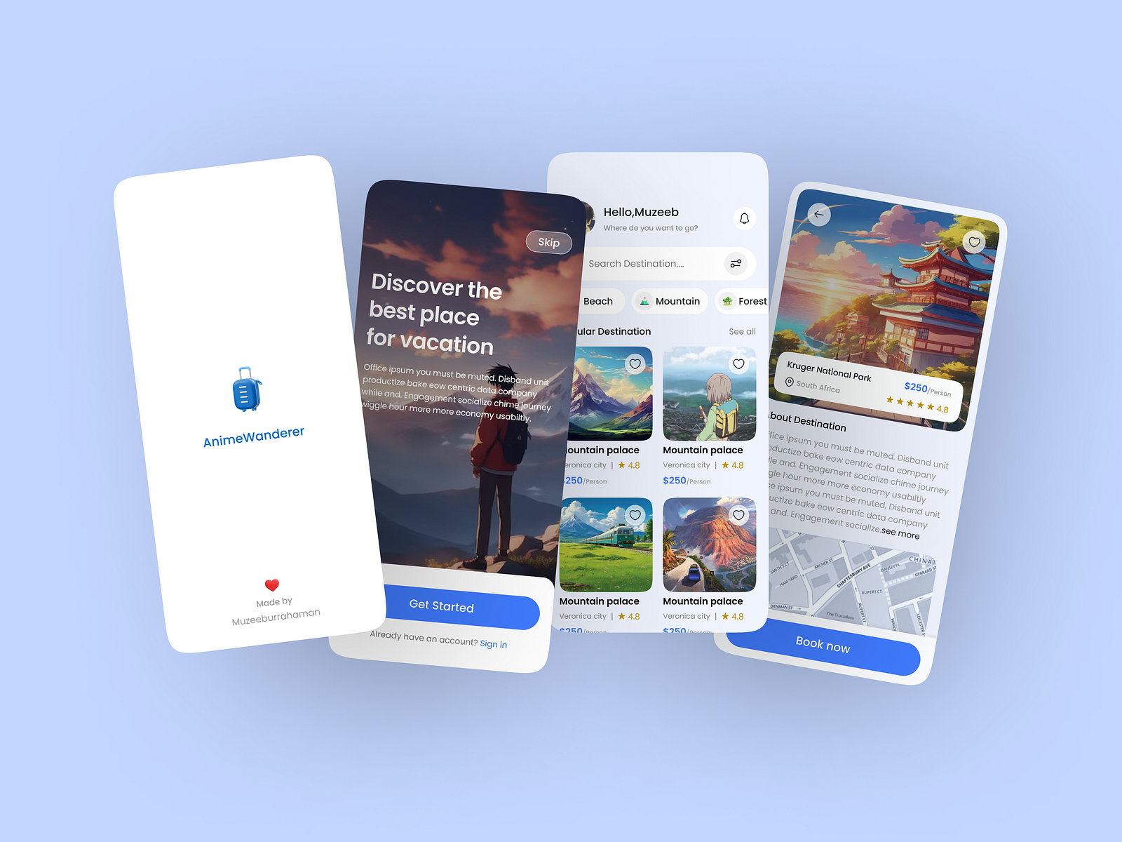 Travel Anime App UI Design #dailyuidesign by Muzeeb Urrahaman on Dribbble
