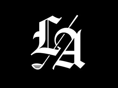 Los Angeles Golf Club badge blackletter branding club crest driver golf gothic greens la logo los angeles old english sports tgl tiger woods