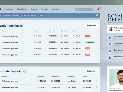 Royal Delft - Dashboard dashboard layout product design tool type ui