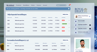 Royal Delft - Dashboard dashboard layout product design tool type ui