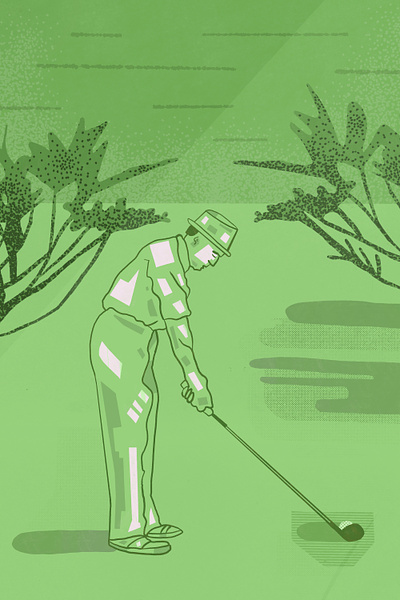 The Golfer art direction character character design colorful design golf golf park golfing green illo illustration monochrome nature old man procreate simple illustration sports