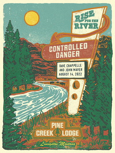 Rise For The River design drawing graphic hand drawn illustration landscape lettering montana poster retro river sign texture typography vintage yellowstone